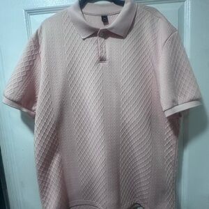 SHEIN Diamond-Texture Light Pink Polo Shirt